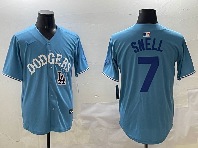 Men Los Angeles Dodgers #7 Snell Light Blue Joint Name 2025 Nike MLB Jersey style 24